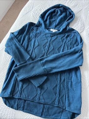 neon buddha Teal Cable Knit Hooded Sweater